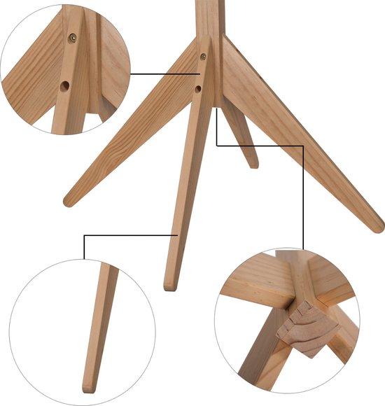 Happyment Luxe Staande kapstok - 8 haken - Kapstok staand - Premium hout - 180cm - Bruin