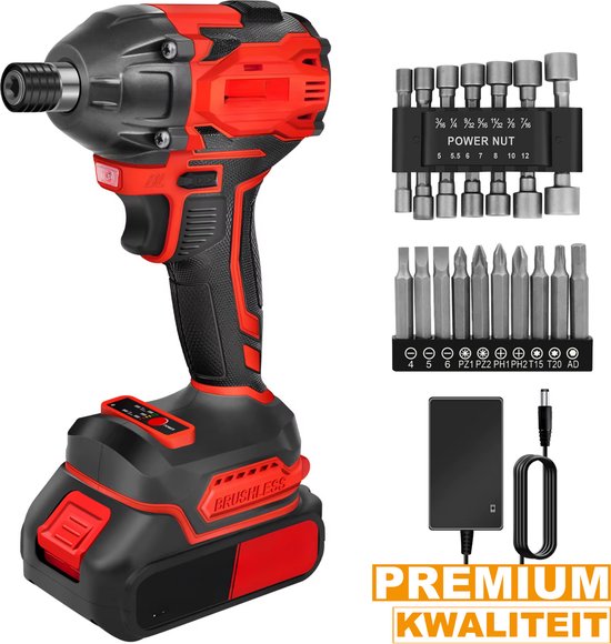Draadloze Slagmoersleutel Ravon - 2-in-1 - 1/2" Driver Borstelloos, 2500 RPM Elektrische Sleutel, Maximaal Koppel 1500 Nm + Batterij