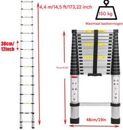 Telescopische Loft Ladder - 440CM - Opvouwbare Trapladder - Uitschuifbare Aluminium Ladder - Draagbaar - EN131 - Max. Belasting 150kg/330lb