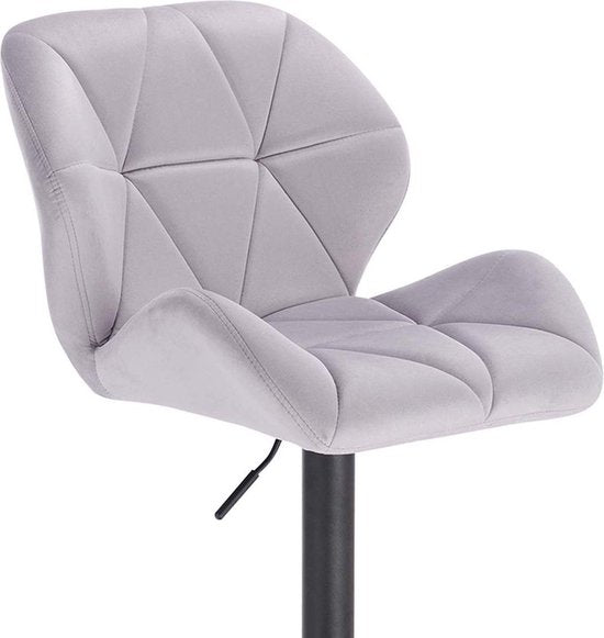 Barkruk - Lichtgrijs - Velvet - Ergonomisch - Verstelbaar - Set van 1