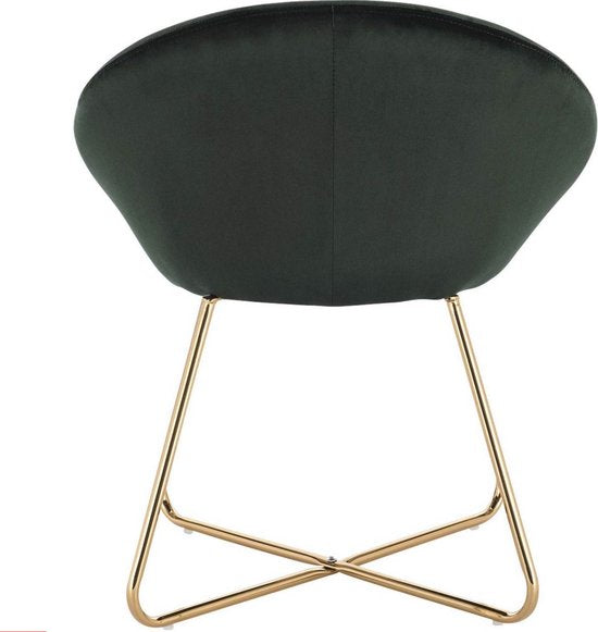 Happyment Bezoekersstoel Ziva - Eetkamerstoel - Groen Velvet - Metalen poten - Set van 1 - Zithoogte 44 cm - Deluxe