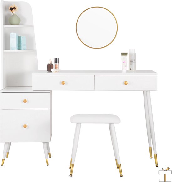 Happyment Kaptafel Diva - Inclusief spiegel en krukje - Wit - Kinderen & volwassenen - Make up tafel voor meisjes