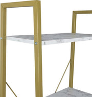 Boekenkast Foki - 4 lagen - Wit/Goud - Marble look - Boekenrek - Woonkamer, slaapkamer en kinderkamer - Hout - Wit - 60 x 35 x 148 cm