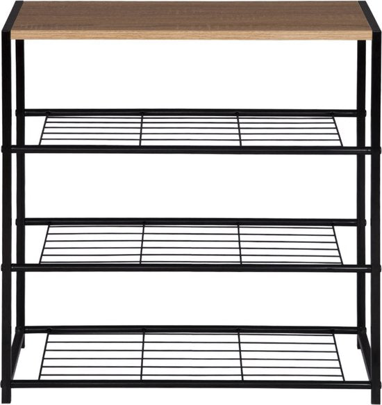 Happyment Schoenenrek Foda - 6 tot 9 paar - Schoenenbank vintage - Zwart - Voor slaapkamer of hal