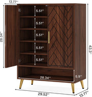Schoenenkast Nero met deuren - Bruin - Schoenenrek - 110cm - 6 laags - Houten opbergkast