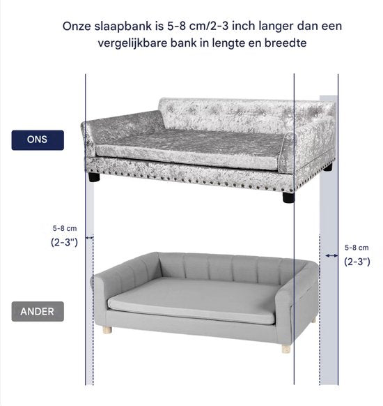 Hondenbank Princesso - 93cm - Hondenbed - Hondensofa op poten - Hondenzetel - Comfort en zacht - Afneembaar kussen - Zacht