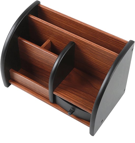 Bureau Organizer - Pennenbakje - Opbergrek - Met Lades - Potloodhouder - voor Thuis & School - Vintage Stijl Opbergdoos - Bruin - 20×11.8×13.5cm