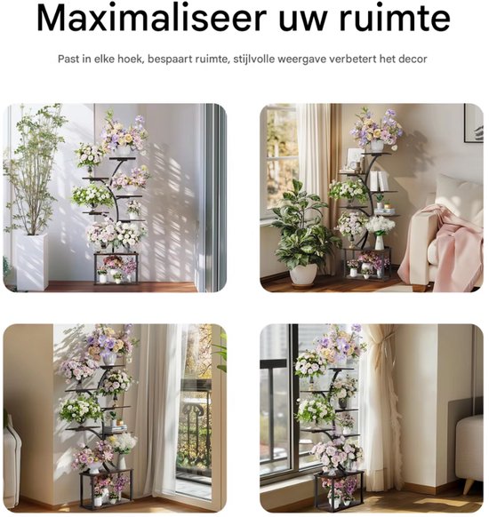 Plantenstandaard deluxe - 151cm - Plantenrek - Plantentafel - Voor binnen & buitengebruik - Bloempothouder - Metaal en hout