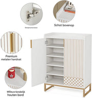 Schoenenkast met deuren - 5 lades - Wit - Voor 20 paar - Schoenenrek - Woonkamer en slaapkamer - 105 cm hoog × 75 cm breed × 35 cm diep