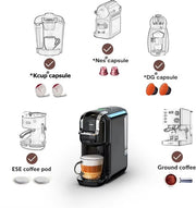 Happyment 5 in 1 Koffiemachine - Koffiezetapparaat - Koffie Automaat - Automatisch - Nespresso - Dolce Gusto - Koffiepoeder - Koffiepads - Zwart