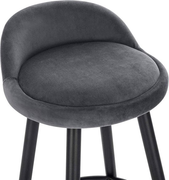 Velvet Barkruk Verilo - Barstoelen ergonomisch - Set van 1 - Donkergrijs - Met kleine rugleuning - Voor Keuken & bar - Zithoogte 69cm