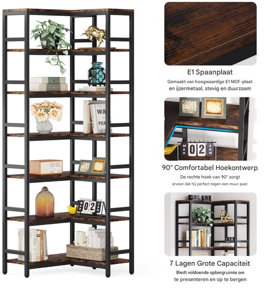 7-laags Boekenkast - Boekenplank - Boekenkast - Wandplank - Boekenrek - Voor opslag en display - Chocolade
