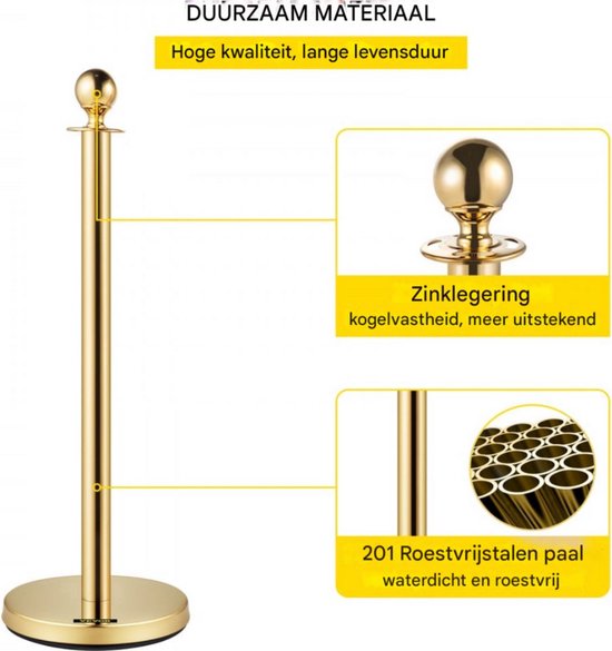 Luxe afzetkoord - 6 meter - Afzetpalen - Afzetlint - Wachtrij Stanchion Barrières - 8-delig