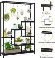 Plantenstandaard met 5 lagen - Plantenrek voor Binnen - 180cm - Plantenladder - Zwart