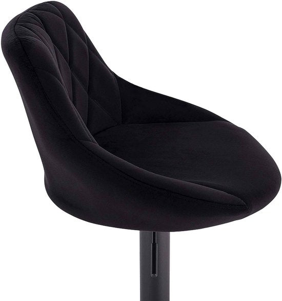Designer Barkruk Nilo - Met rugleuning - Velvet - Stevig - Ergonomische barstoel - Zithoogte 60 - 82cm - Zwart - Set van 1 - Keuken en bar - In hoogte verstelbaar