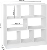 Bolt Edge Boekenkast Malda - 8 Vakken - Wit Hout - Woonkamer - Slaapkamer - Kinderkamer