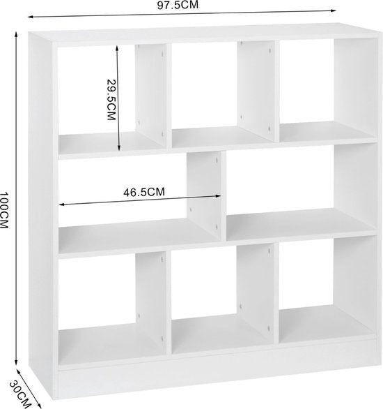 Bolt Edge Boekenkast Malda - 8 Vakken - Wit Hout - Woonkamer - Slaapkamer - Kinderkamer