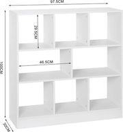 Happyment Open Boekenkast Malda - 8 Vakken - Wit - Boekenkast - Boekenrek - Woonkamer, slaapkamer en kinderkamer - Hout - 97.5 x 30 x 100 cm
