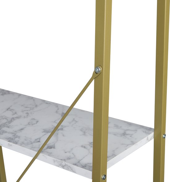 Boekenkast Foki - 4 lagen - Wit/Goud - Marble look - Boekenrek - Woonkamer, slaapkamer en kinderkamer - Hout - Wit - 60 x 35 x 148 cm