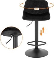 Barkruk Tornia deluxe - Industrial - Zwart - Barkrukken set van 2 - Barstoel Kruk - Barstoelen met rugleuning - Keukenstoel - In hoogte verstelbaar - Velvet