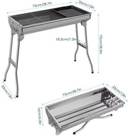Draagbare opvouwbare houtskoolgrill - Kampeergrill - Barbecue - Voor picknick, festival, camping en feest - Roestvrijstalen rechtopstaande grill met anti-aanbakpan
