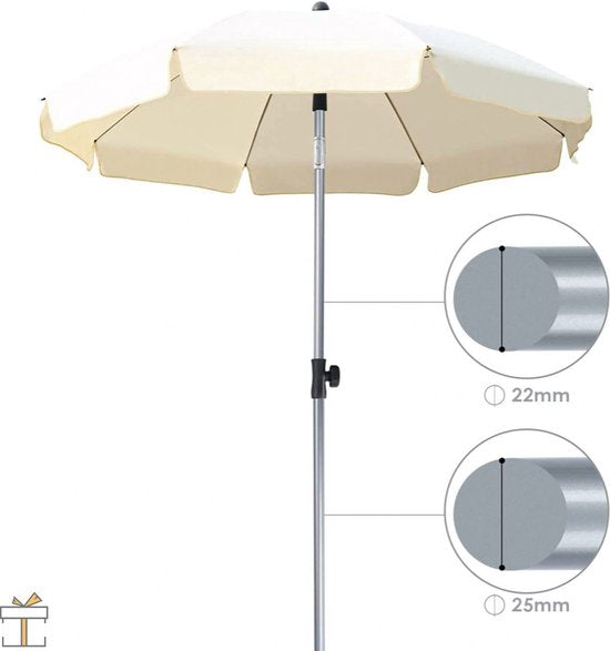 Parasol - Beige - Kantelbaar - Rond - 200cm - Voor terras of strand