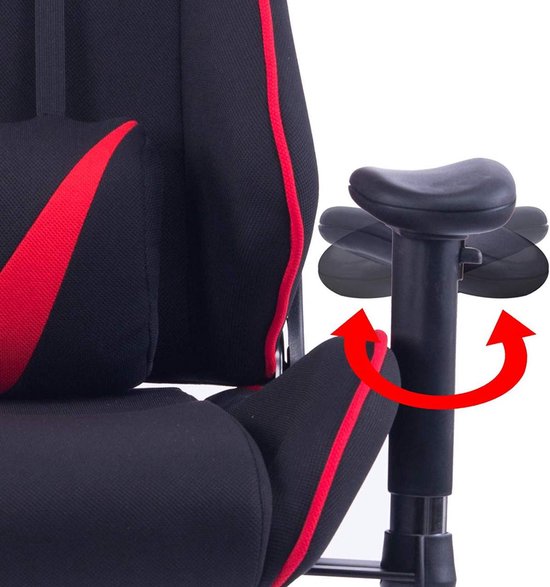 Happyment Gamestoel Diva - Stof - Met rugleuning en armleuning - In hoogte verstelbaar - Ergonomisch - Rood/Zwart