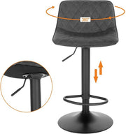 Barkruk Tornia deluxe - Industrial - Donkergrijs - Barkrukken set van 2 - Barstoel Kruk - Barstoelen met rugleuning - Keukenstoel - In hoogte verstelbaar - Velvet