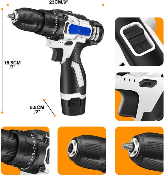 Accuboormachine 2-in-1 - Elektrische Spin-Schrobborstel - Inclusief Accu, Oplader & 6 Borstels - 25+1 Koppelinstellingen