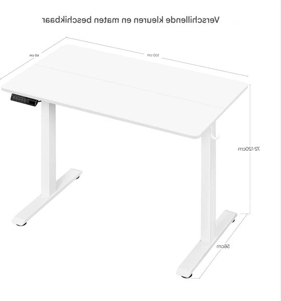 Elektrisch Sta-Bureau - Voor Ergonomisch Thuiswerken of Kantoor - In Hoogte Verstelbare Werktafel met USB-Oplaadpoort en Geheugenfunctie - Color: 100x60cm white