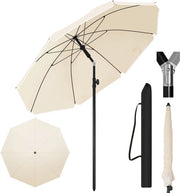 Ronde Parasol - Voor Balkon, Strand of Tuin - Verstelbaar & 45° Kantelbaar - UV-Resistent & Waterdicht - Beige 155cm