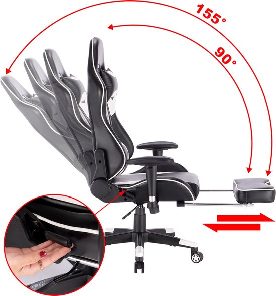 Bolt Edge Luxe Gamingstoel - Witte Strepen - Met Voetsteun - Ergonomisch - Verstelbaar in Hoogte - Kunstleer