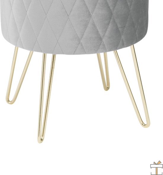 Happyment Luxe Poef Velvet - Grijs - Zitkist met deskel - Voetenbank met opbergruimte - Opbergbox hocker - 2in1
