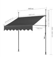 Handmatige Intrekbare Luifel - Zonneluifel - Niet-Schroef Buitenpatio Zonnescherm voor Terrasdeur en Raam - In Hoogte Verstelbaar Zonnescherm Onder Dak - 250 x 120 cm