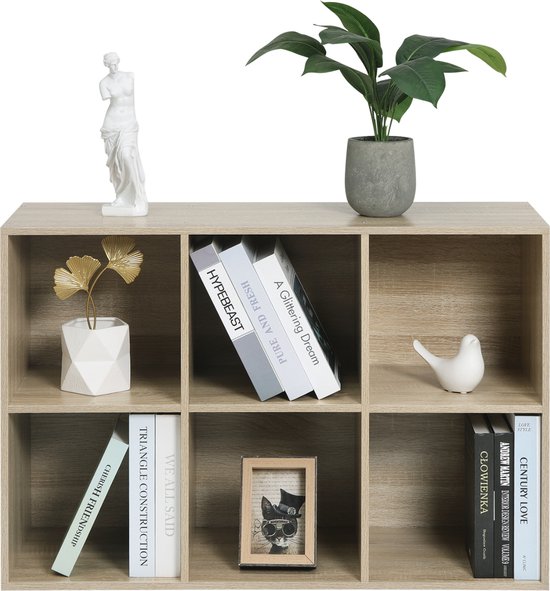 Happyment Boekenkast Yuda - 6 vakken - Oak - 60x29.5x89cm - Boekenplank - Woonkamer, slaapkamer en kinderkamer - Hout - MDF