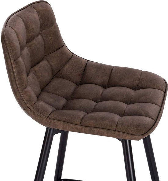 Barkruk Maro Industrial - Bruin - Barkrukken set van 2 - Barstoel Kruk - Barstoelen met rugleuning - Keukenstoel - Kunstleer
