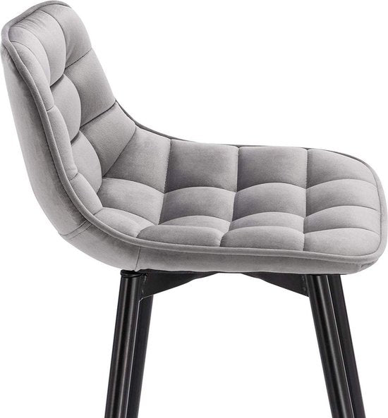 Barkruk Merdi Industrial - Lichtgrijs - Barkrukken set van 2 - Barstoel Kruk - Barstoelen met rugleuning - Keukenstoel - Velvet
