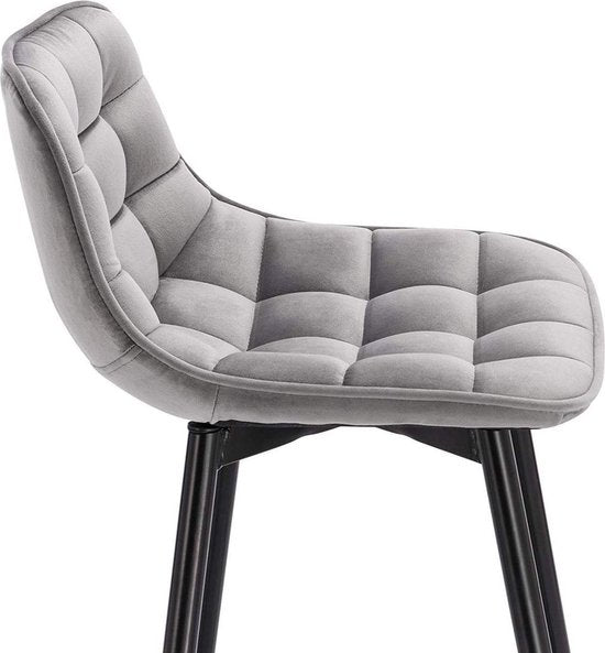 Barkrukken - Lichtgrijs - Set van 2 - Velvet Barstoelen met Rugleuning - Keukenstoelen