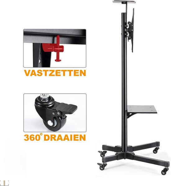 TV Standaard - Verrijdbaar - Verstelbaar tot 173cm - Voor 32-65 inch