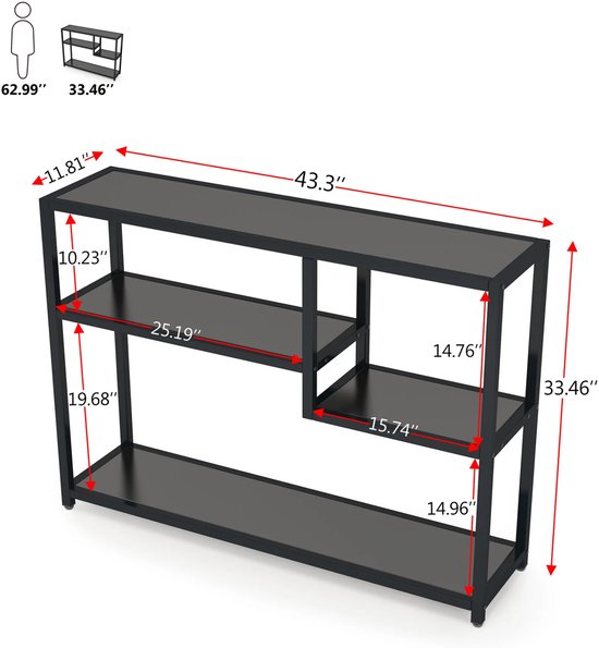 Console tafel Dolia - Zwart - Wandtafel - Sidetafel - Dressoir - Hout- Haltafel - Woonkamer of hal - 110cm
