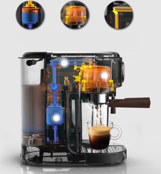 Happyment 3 in 1 Koffiemachine - Koffiezetapparaat - Koffie Apparaat - Pistonmachine - Melkopschuimer - Voor De Beste Koffie