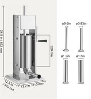 Worstvuller - Worstenmaker - Worstenvulmachine - 5L Handmatig - PRO - Met 4 Maten Vulbuizen