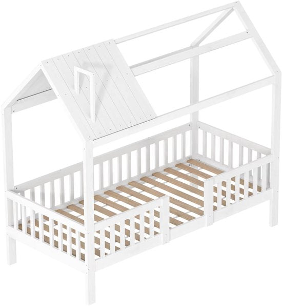 Kinderbed 90 x 200 cm - Voor Kinderen - Peuterbed - Met valbeveiliging - Met lattenbodem - Zonder matras