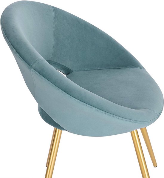 Luxe Velvet Stoel - Turquoise - Eetkamerstoel - Met armleuning - Vergaderstoel - Gouden Metalen poten - Set van 1 - Zithoogte 47cm