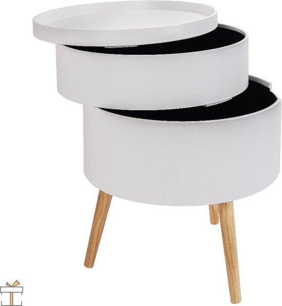 Happyment Ladekastje deluxe - Rond Nachtkastje - Slaapkamer - Bureau - Ladekast Hout - Wit - Kantoor - 38x38x49cm