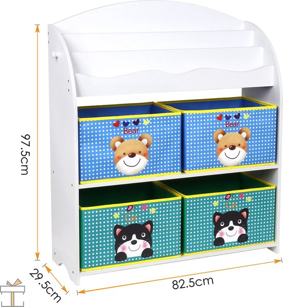 Happyment Boekenkast voor kinderen - Speelgoedkast - Kinderkamer - Opbergkast kind - Boekenrek - Hout - 83x30x98cm