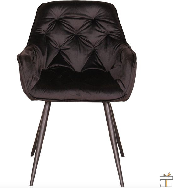 Happyment Eetkamerstoelen Fluweel - Zwart - Woonkamerstoelen - Fauteuil - Keukenstoelen - Kuipstoel - Set van 2