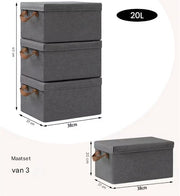 Opbergdozen Set van 3- Voor Kleding, Dekbed of Speelgoed - Opvouwbare Stoffen Opbergmand met Handvat en Deksel - 20L (3pcs)