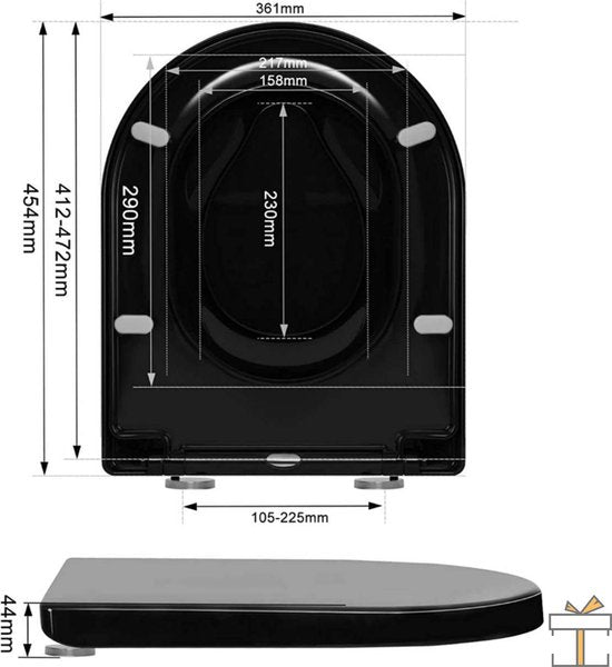 Happyment WC verkleiner - 2 in 1 - Universeel - Zwart - Automatische softclose - Toiletbrillen - WC Bril deksel - Toilettrainer