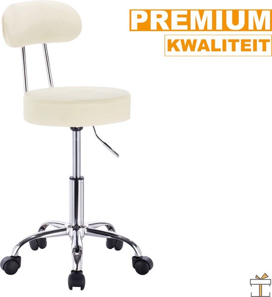 Ergonomische Kruk - Rugleuning - Op wielen - Zadelkruk - Bureaustoel - Creme